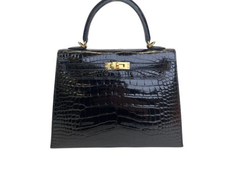 Hermes Kelly 25 Black Shiny Alligator Online