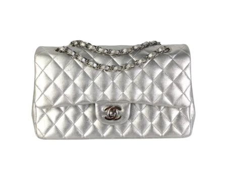 Chanel Classic Flap Medium Silver Lambskin Hot on Sale